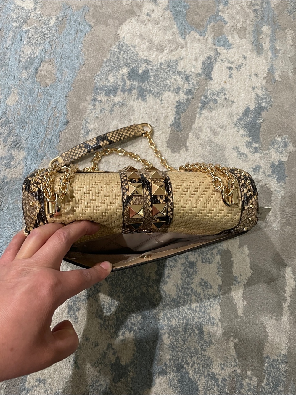 Michael Kors Large Soho Chain Shoulder Bag Rattan Straw/Snake, Wallet Set NWT - Picture 10 of 15